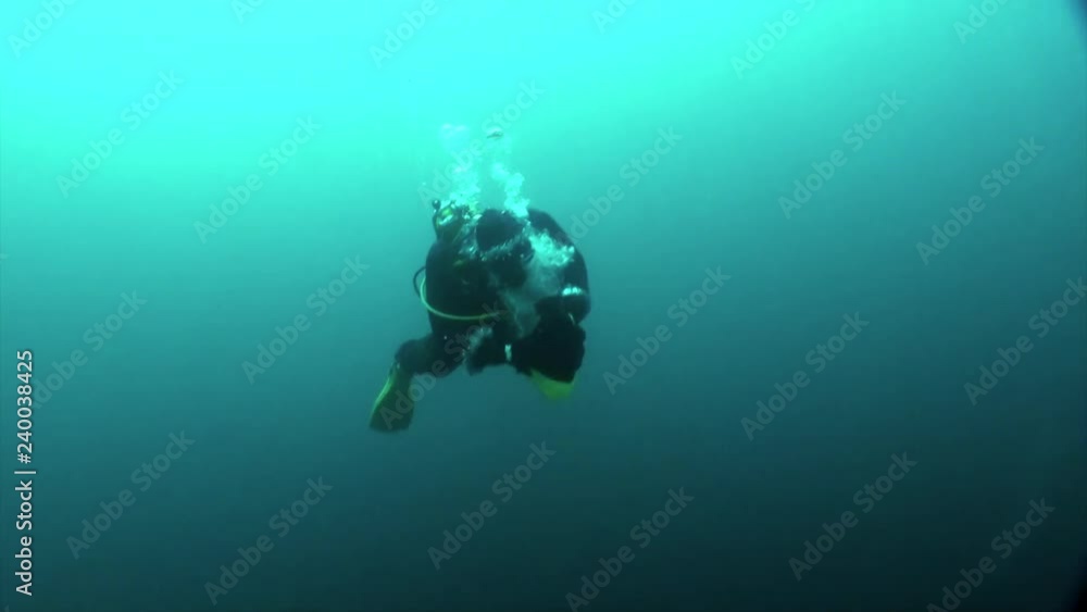 Underwater New Year with Santa Claus near white Christmas tree in Lake Baikal. Underwater New Year with Santa Claus near white Christmas tree in Lake Baikal.