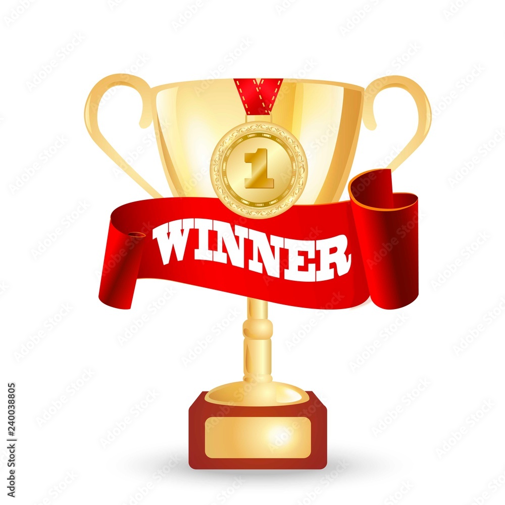 Winner gold cup with medal. Vector illustration. Winner gold cup with medal. Vector illustration.