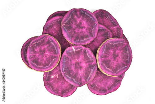 Purple sweet potato in slices (Dioscorea alata)