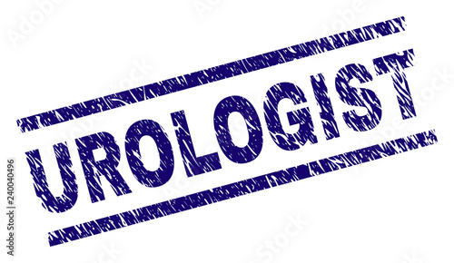 UROLOGIST seal print with grunge style. Blue vector rubber print of UROLOGIST caption with grunge texture. Text title is placed between parallel lines.