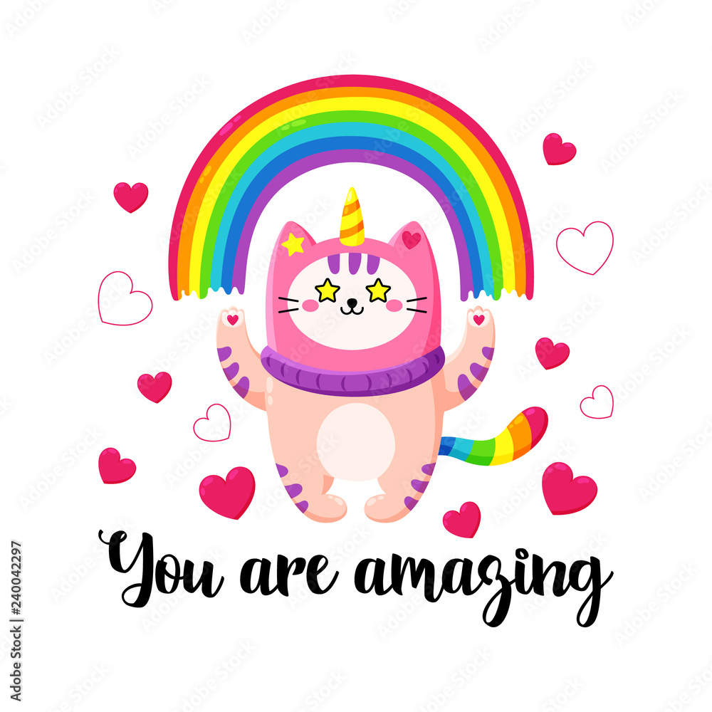 Cute cartoon vector doodle cat. Cute cartoon vector doodle cat.