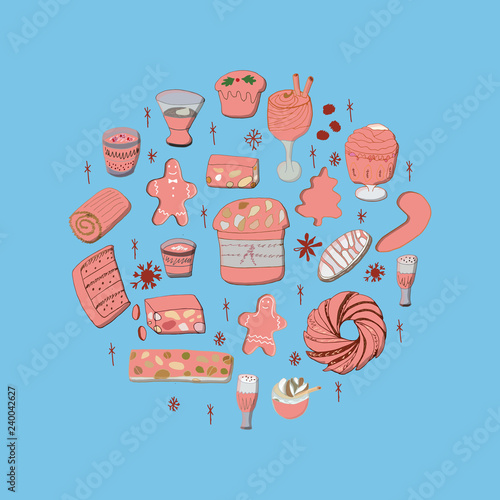 Set of traditional festive desserts. 