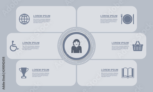 Editable infographic vector template for business presentation, diagram, workflow concept with 6 options