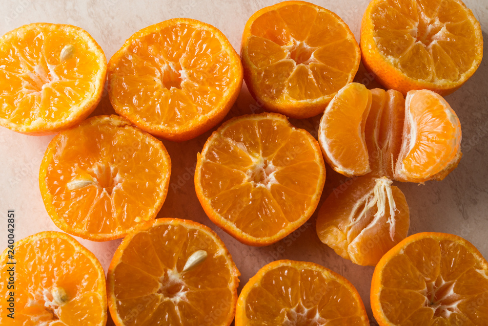tangerines sliced on the table sweet and juicy slices tangerines sliced on the table sweet and juicy slices