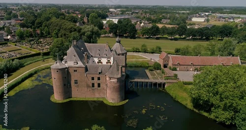 Aerial view of Ammersoyen Castle (in Dutch: Kasteel Ammersoyen) is a medieval castle , Netherlands. photo