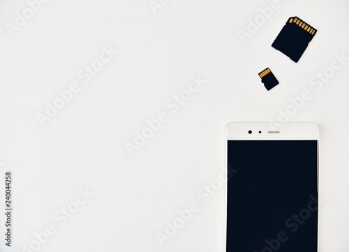 Phone and sd card with white background