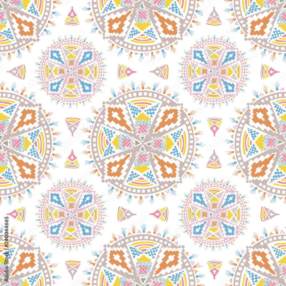 Colorful Aztec Mandala Pattern on a White Tile