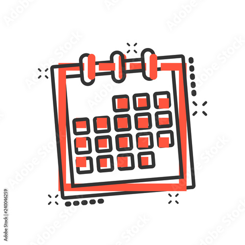 Calendar agenda icon in comic style. Planner vector cartoon illustration pictogram. Calendar business concept splash effect.
