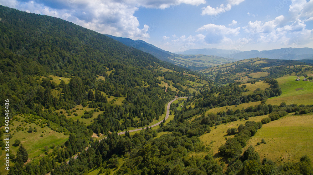 Fototapeta premium Carpathians, mountains, forest, beautiful view, aero shooting of mountains