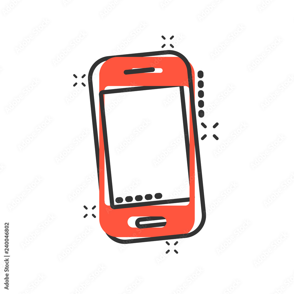 Smartphone icon in comic style. Phone handset vector cartoon illustration  pictogram. Smartphone business concept splash effect. Stock-Vektorgrafik |  Adobe Stock