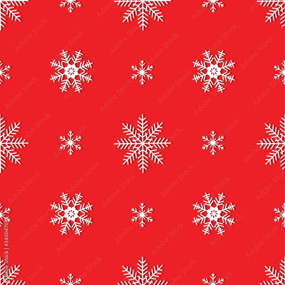 Vector seamless pattern of white snowflakes on a red background. Vector seamless pattern of white snowflakes on a red background.