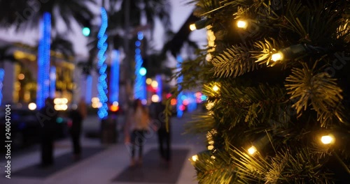 Abstract bokeh Christmas lights on Rodeo Drive in Beverly Hills.  	