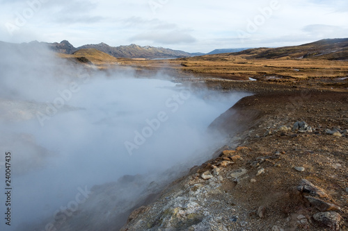 view of hot sulfur lake in Iceland
