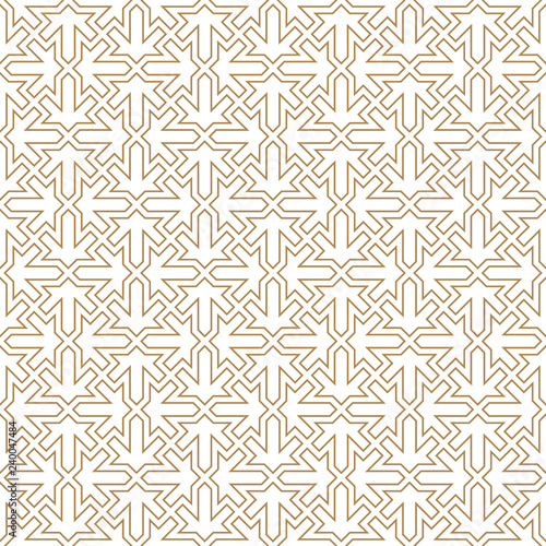 Seamless arabic geometric ornament in golden color.