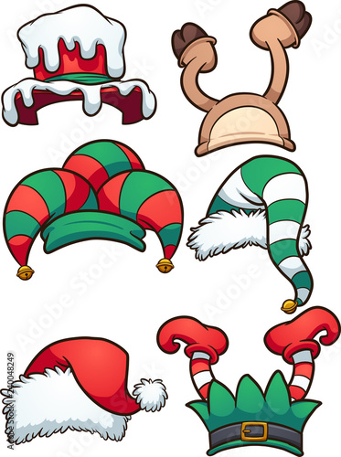 Cartoon Christmas hats. Vector clip art illustration with simple gradients. Each hat on a separate layer. 