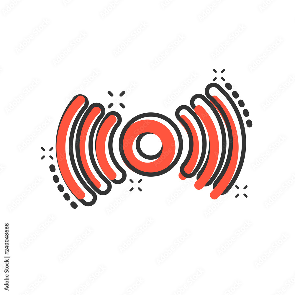 Motion sensor icon in comic style. Sensor waves vector cartoon illustration pictogram. Security connection business concept splash effect. Motion sensor icon in comic style. Sensor waves vector cartoon illustration pictogram. Security connection business concept splash effect.