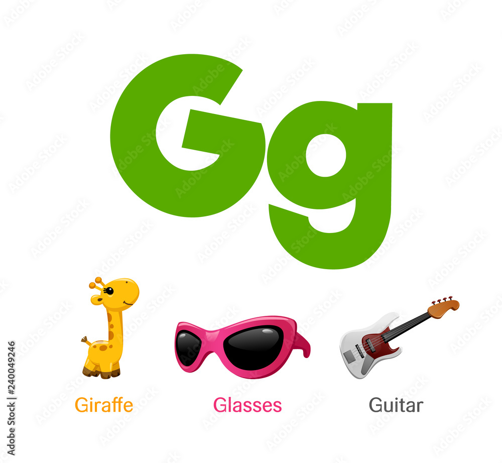 Cute Children Abc Animal Alphabet Flashcard Words With The Letter G For Kids Learning English Vocabulary Stock Vector Adobe Stock
