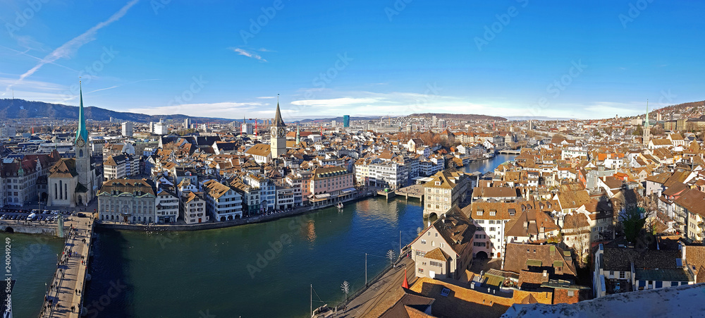 Zurich panorama with river Limmat