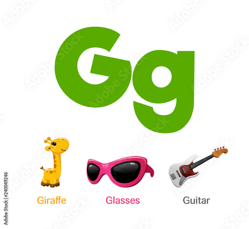 Cute children ABC animal alphabet flashcard words with the letter G for kids learning English vocabulary.