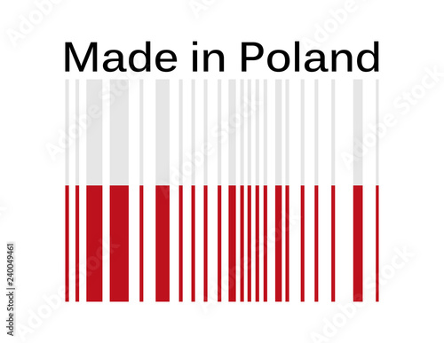 Made in Poland - napis z kodem kreskowym w narodowych barwach Polski  photo