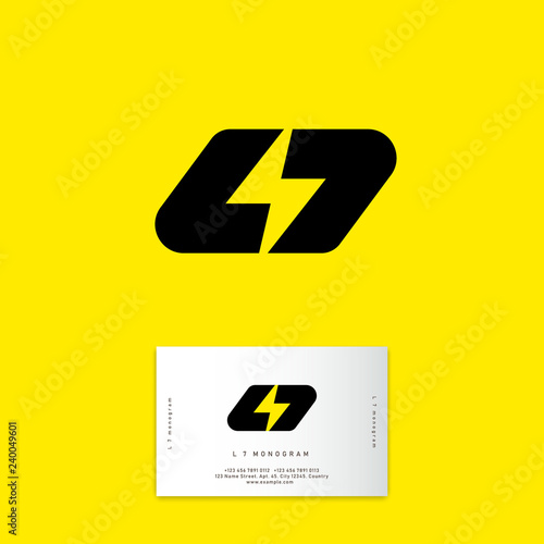 L and 7 letters. L7 monogram consist of black letters. Web, UI icon. Identity. Business card.