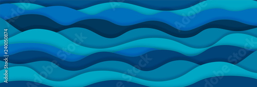 Layered paper art waves background. Sea water concept. 3D origami style design. Vector illustration