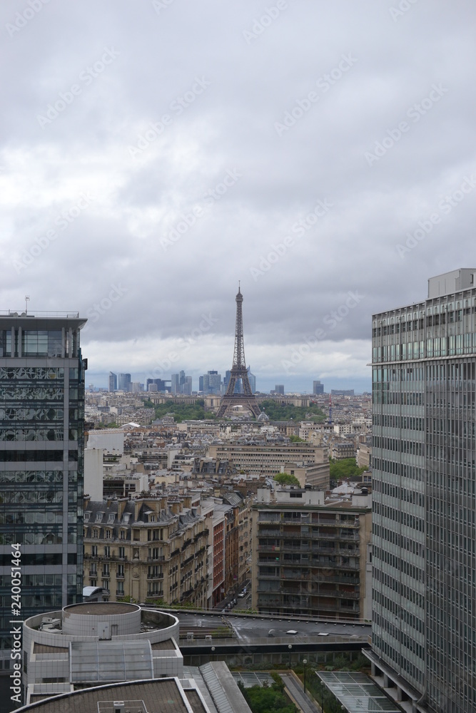 Panorama city view of Paris, Eiffel tower, taken from tradition french style room