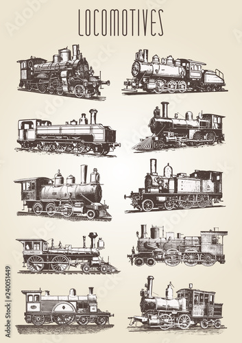 Locomotive engine vintage railway set #vector – Lokomotiven Dampflokomotive Eisenbahn