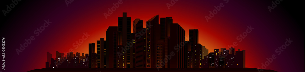 vector illustration of silhouette of the city at night