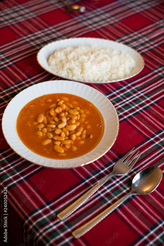 Kuru Fasulye Pilav, Baked White Beans, Traditional Turkish Food Kuru Fasulye Pilav, Baked White Beans, Traditional Turkish Food