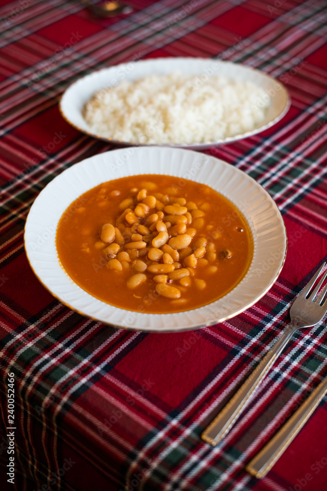 Kuru Fasulye Pilav, Baked White Beans, Traditional Turkish Food Kuru Fasulye Pilav, Baked White Beans, Traditional Turkish Food