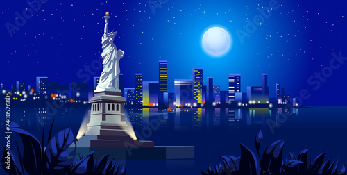 vector illustration of night landscape of New York