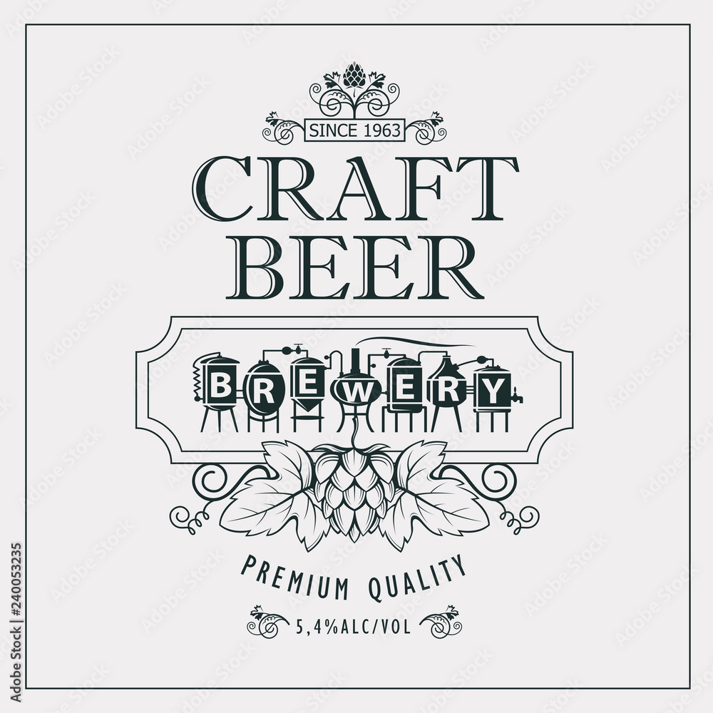 illustration of label for craft beer in retro style