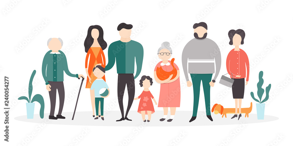 Vector flat people characters. A big happy family. Vector flat people characters. A big happy family.