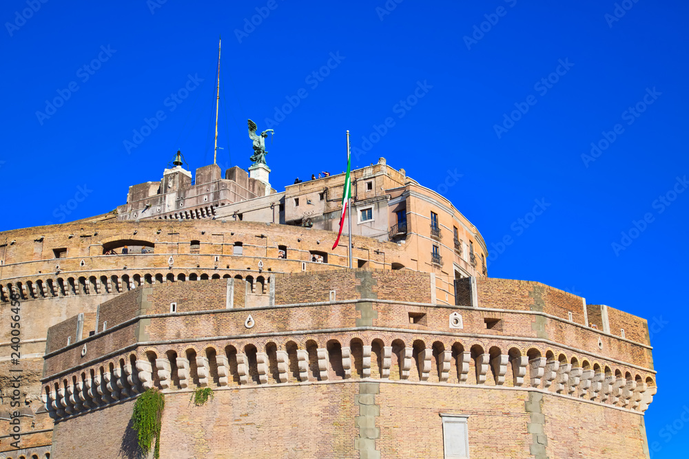 Saint Angelo Castle and St. Angelo Bridge in Rome, a landmark tourist attraction