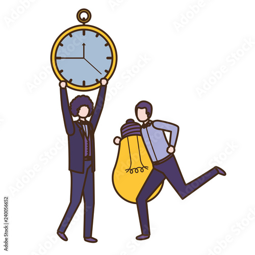 businessmen with clock and light bulb character