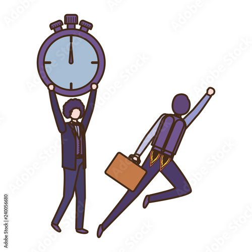 businessmen with rocket and clock avatar character