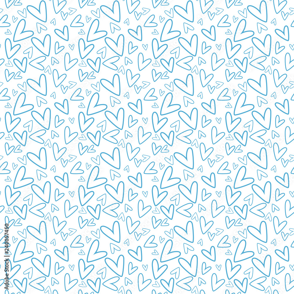 Hand Drawn Hearts Seamless Pattern - Light blue hand drawn hearts on white background Hand Drawn Hearts Seamless Pattern - Light blue hand drawn hearts on white background