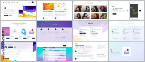 Vector templates for website design, minimal presentations, portfolio with geometric colorful patterns, gradients, fluid shapes. UI, UX, GUI. Design of headers, dashboard, features page, blog etc.