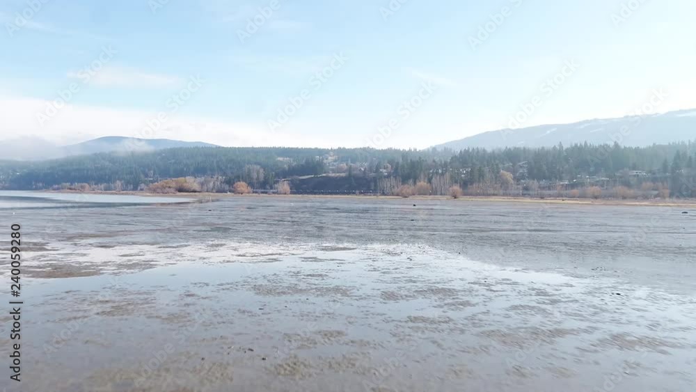 Drone tracking shot skimming along water and marsh in BC, Canada Drone tracking shot skimming along water and marsh in BC, Canada