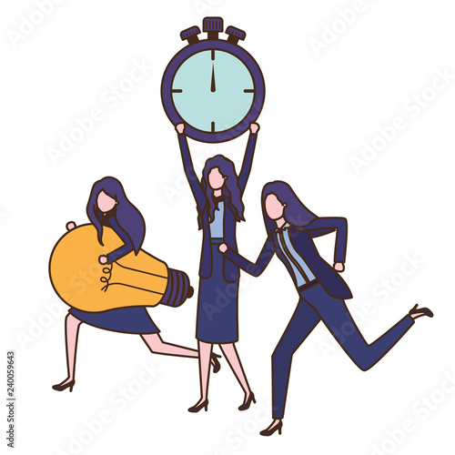 businesswomen with clock and light bulb character photo