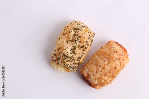 delicious salted cake on white background