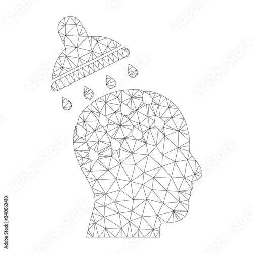 Mesh vector brain washing icon on a white background. Polygonal carcass gray brain washing image in lowpoly style with combined triangles, nodes and lines.