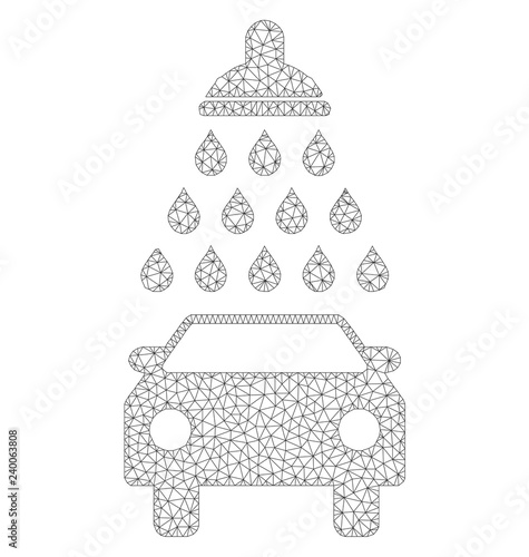 Polygonal vector car shower icon on a white background. Polygonal carcass dark gray car shower image in lowpoly style with combined triangles, dots and linear items.