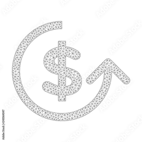 Polygonal vector chargeback icon on a white background. Mesh wireframe gray chargeback image in lowpoly style with combined triangles, points and linear items.