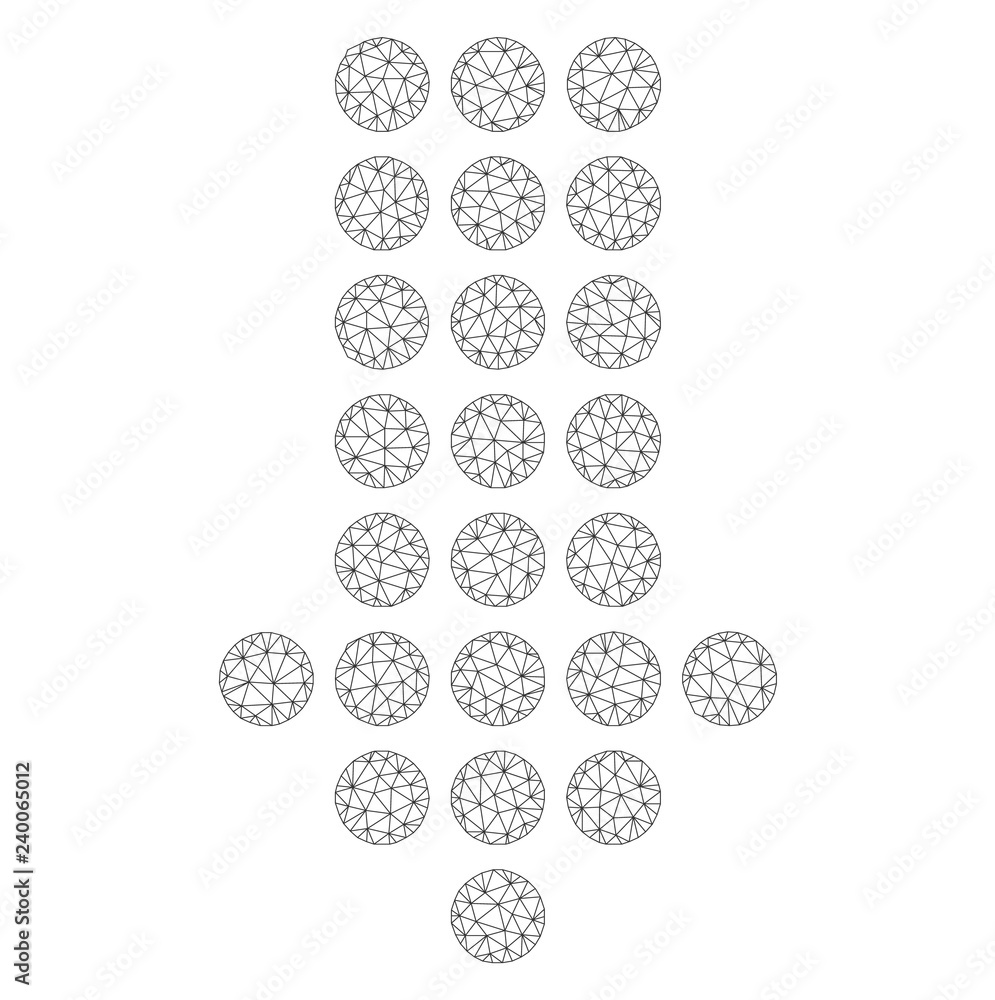 Polygonal vector dotted arrow down icon on a white background. Mesh carcass dark gray dotted arrow down image in low poly style with organized triangles, dots and linear items. Polygonal vector dotted arrow down icon on a white background. Mesh carcass dark gray dotted arrow down image in low poly style with organized triangles, dots and linear items.