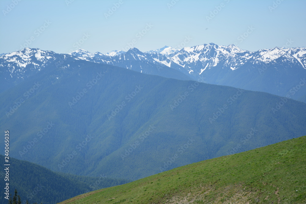 Fototapeta premium Rainier and Olympic Mountains