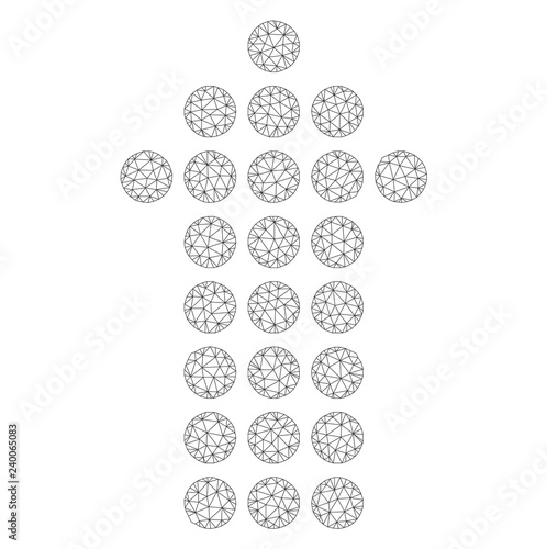 Mesh vector dotted arrow up icon on a white background. Mesh carcass dark gray dotted arrow up image in low poly style with structured triangles, dots and linear items.