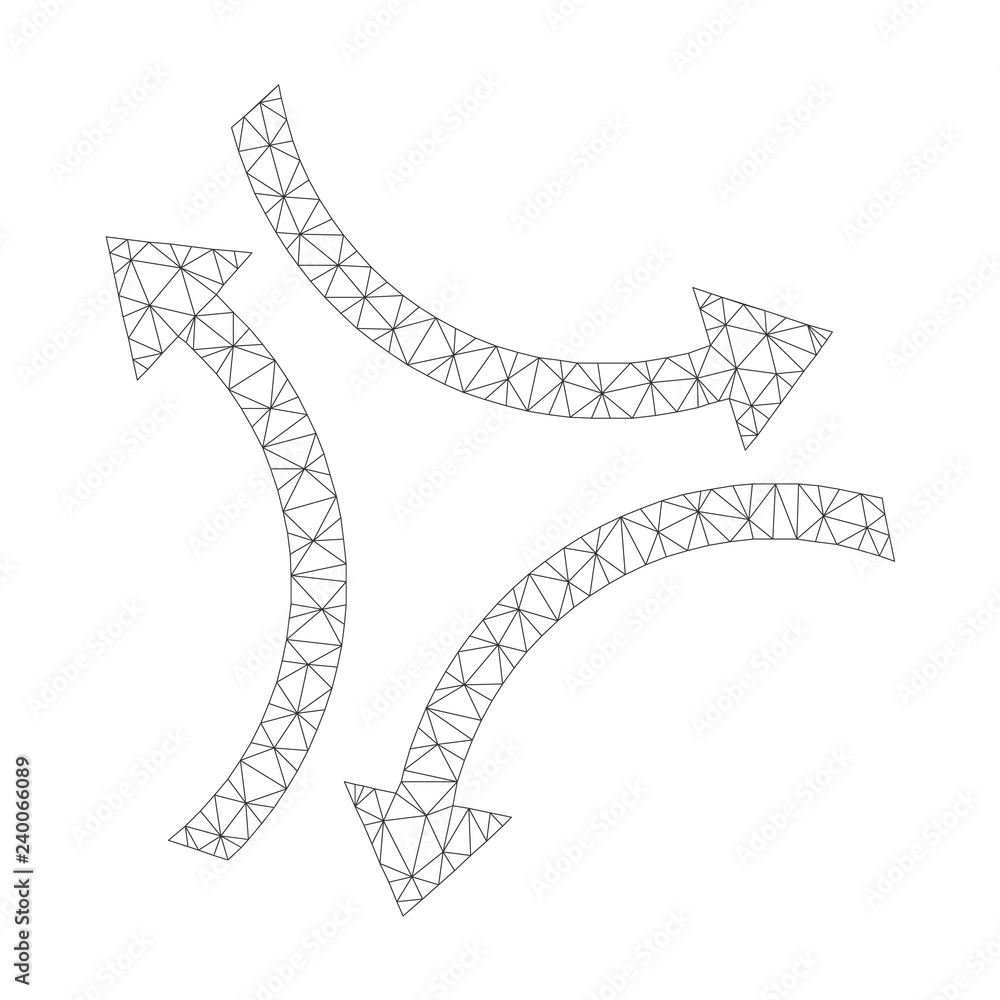 Mesh vector exchange arrows icon on a white background. Mesh carcass grey exchange arrows image in lowpoly style with structured triangles, nodes and linear items.