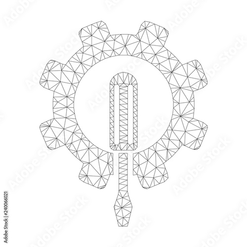 Polygonal vector engineering icon on a white background. Mesh carcass gray engineering image in low poly style with organized triangles, nodes and linear items.